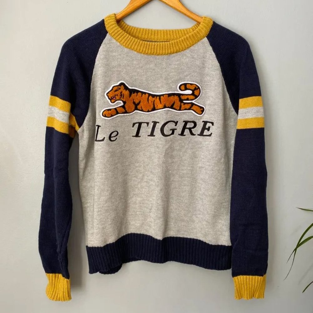 Le Tiger logo chenille patch raglan sweater